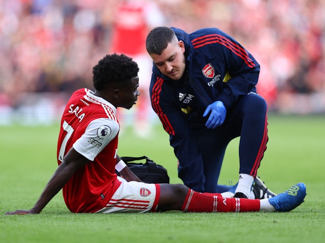 Arsenal's Bukayo Saka goes down injured on October 30, 2022