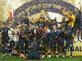 France players celebrate with the trophy after winning the World Cup in 2018