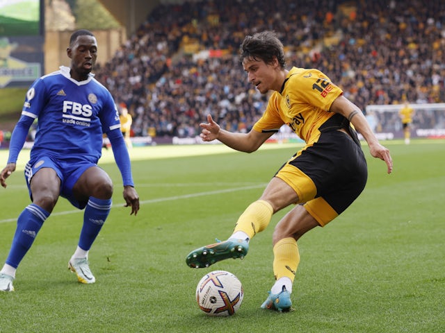 Wolverhampton Wanderers defender Hugo Bueno in action against Leicester City in October 2022.