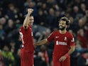 Liverpool's Darwin Nunez celebrates scoring their second goal with Mohamed Salah  on November 1, 2022