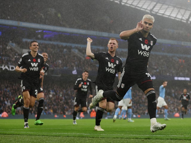 Fulham's Andreas Pereira celebrates scoring against Manchester City on November 5, 2022