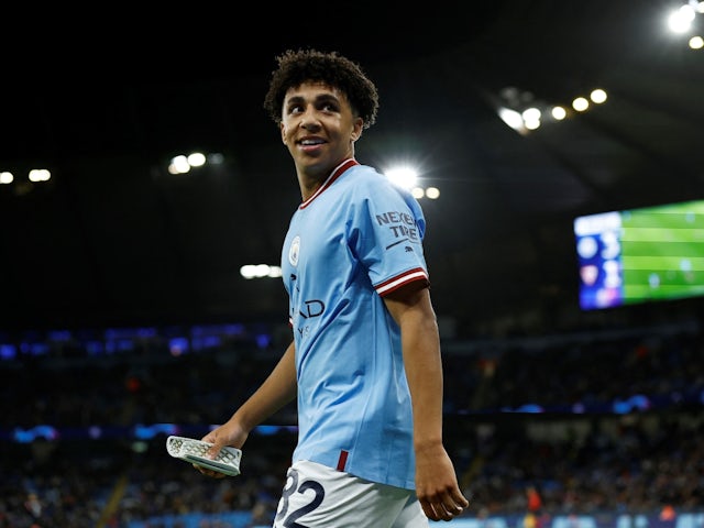 Manchester City's Rico Lewis reacts after being substituted on November 2, 2022