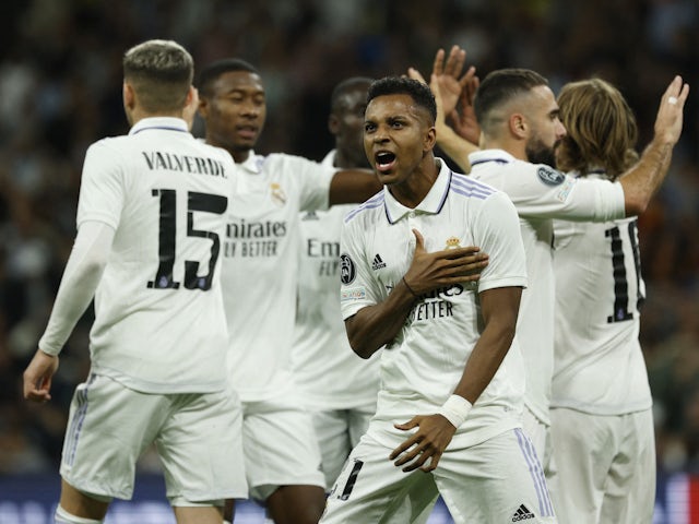 Real Madrid's Rodrygo celebrates scoring against Celtic on November 2, 2022