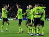 Manchester United players celebrate Alejandro Garnacho's goal against Real Sociedad on November 3, 2022