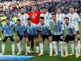 Argentina players pose for a team group photo before the match on June 1, 2022