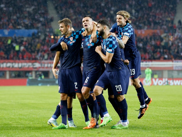 Croatia players celebrate in the Nations League in September 2022