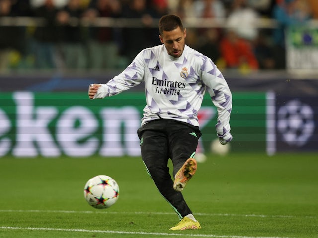 Real Madrid's Eden Hazard during the warm up before the match on October 11, 2022