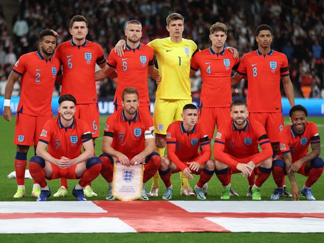 England players pose before a Nations League game in September 2022