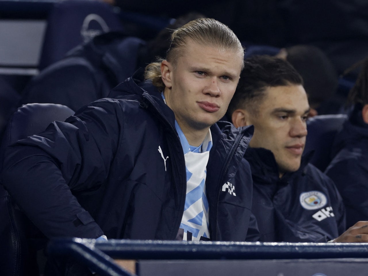 Manchester Citys Erling Braut Haaland Pictured On The Substitutes