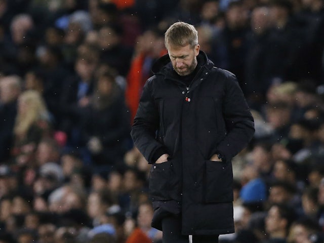 Chelsea head coach Graham Potter during EFL Cup defeat at Manchester City on November 9, 2022.