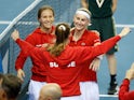 Switzerland celebrate at the Billie Jean King Cup on November 13, 2022
