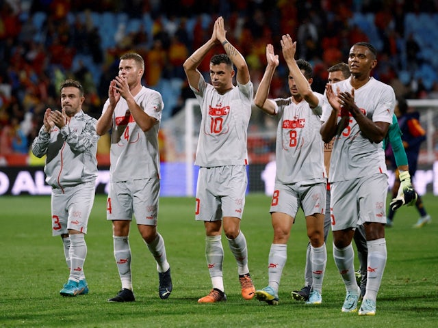Switzerland's Granit Xhaka and teammates applaud fans after the match on September 24, 2022