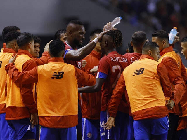 Costa Rica's Kendall Waston celebrates scoring their second goal with teammates on November 9, 2022