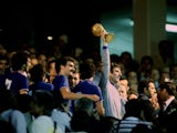 Italy's Dino Zoff lifts the World Cup trophy in 1982