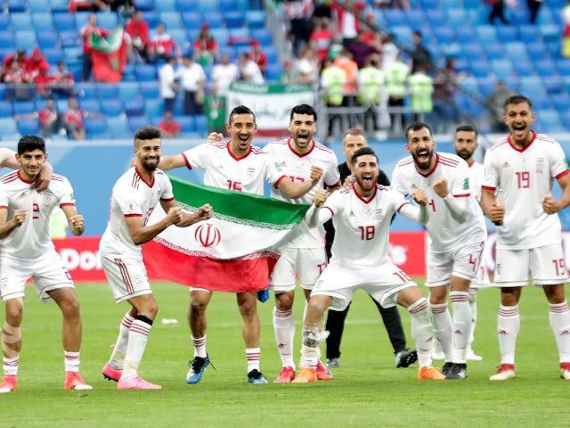 Iran players celebrate after the match at the 2018 World Cup