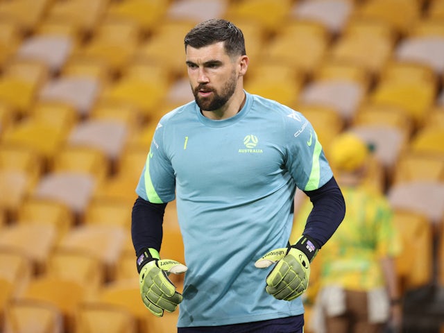 Australia's Mathew Ryan during the warm up before the match in September 2022