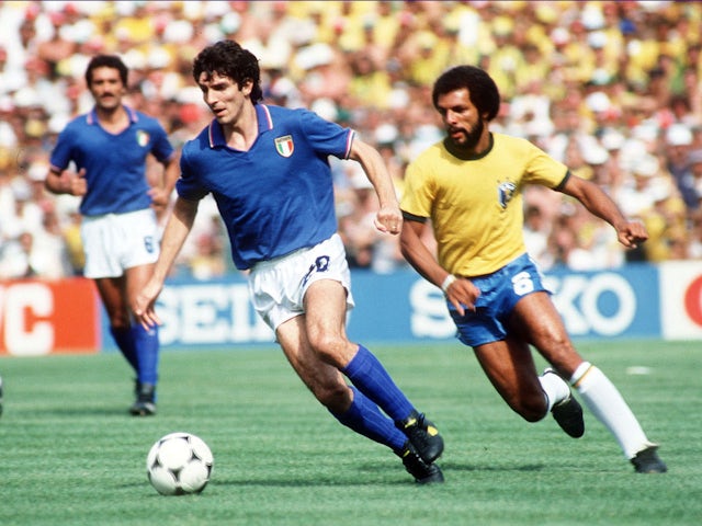 Paolo Rossi in action for Italy against Brazil at the 1982 World Cup