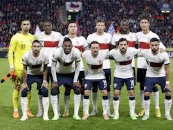 Portugal players pose for a team group photo before the match in September 2022