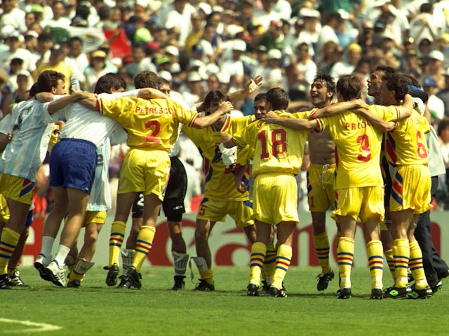 Romania celebrate beating Argentina at the 1994 World Cup