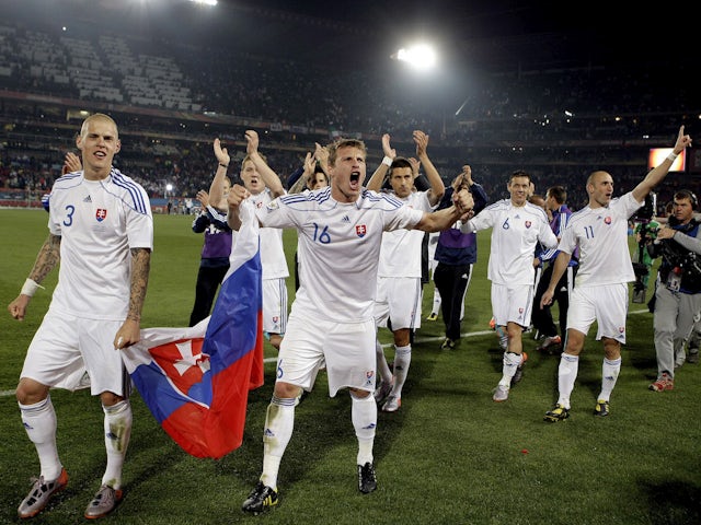 Slovakia celebrate beating Italy at the 2010 World Cup