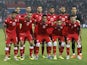Tunisia players pose for a team group photo before the match in September 2022