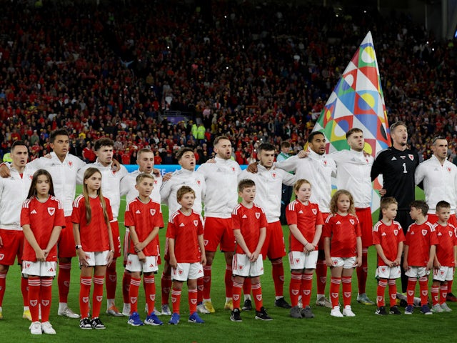 Wales players line up before the match in September 2022