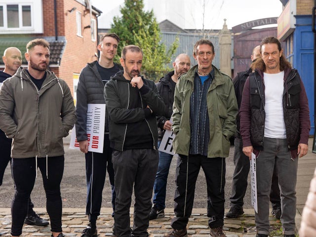 Griff, Spider and the lads on Coronation Street on November 30, 2022