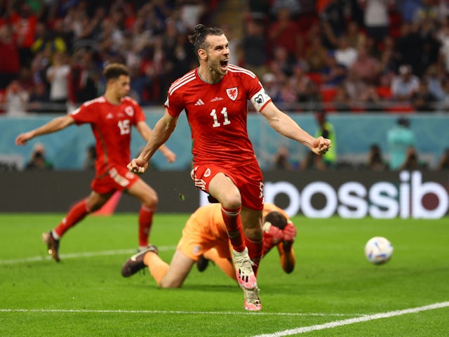 Gareth Bale celebrates scoring for Wales on November 21, 2022