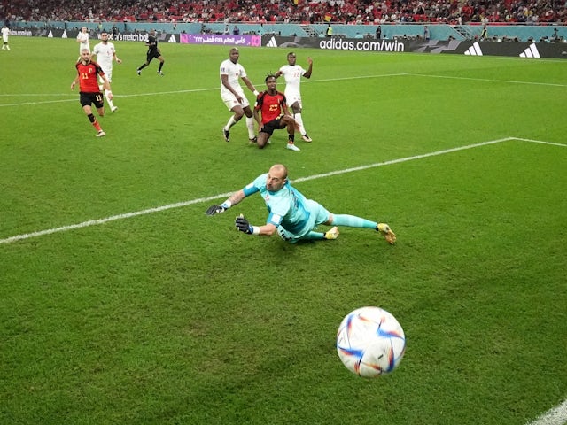 Michy Batshuayi scoring for Belgium against Canada at the World Cup on November 23, 2022.