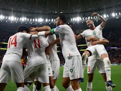 Morocco celebrate scoring against Belgium at the World Cup on November 27, 2022.