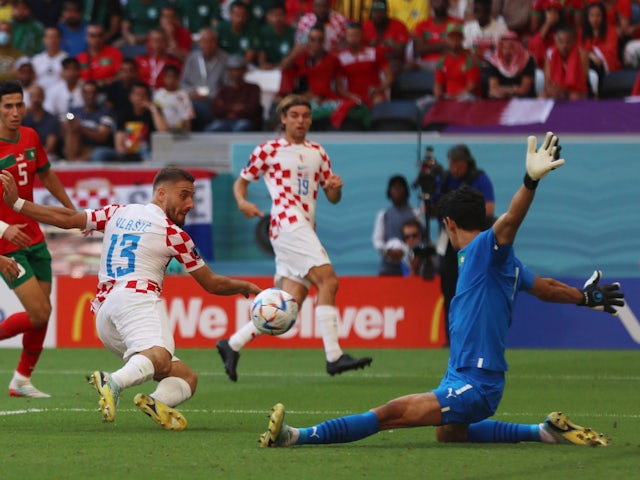 Nikola Vlasic goes close for Croatia against Morocco in their World Cup fixture on November 23, 2022.