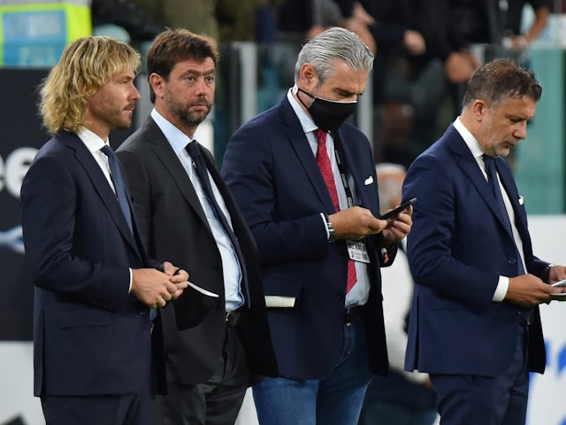 Juventus's president Andrea Agnelli and vice chairman of the board of directors Pavel Nedved before the match on September 19, 2021