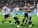 Argentina's Lionel Messi celebrates scoring against Australia in the World Cup on December 3, 2022