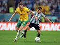 Australia's Harry Souttar in action with Argentina's Julian Alvarez at the World Cup on December 3, 2022