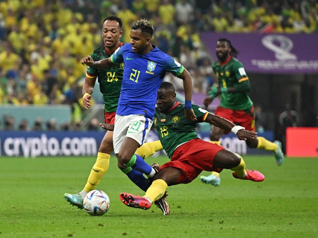 Brazil's Rodrygo in action against Cameroon on December 2, 2022