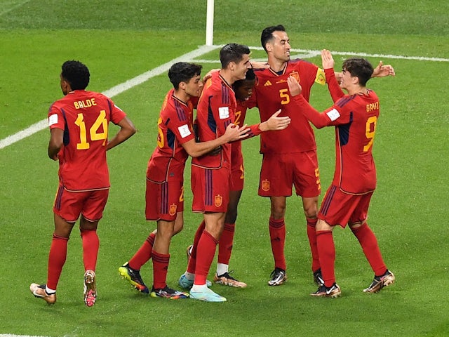 El delantero español Álvaro Morata celebra marcar goles contra Japón en la Copa del Mundo 1 de diciembre de 2022