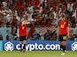 Belgium's Kevin De Bruyne and Charles De Ketelaere look dejected after Morocco's second goal on November 27, 2022