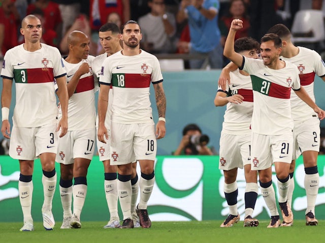 Portugal's Ricardo Horta celebrates scoring against South Korea at the World Cup on December 2, 2022