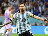 Argentina's Lionel Messi celebrates scoring against Australia at the World Cup on December 3, 2022