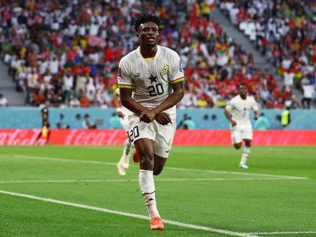 Mohammed Kudus celebrates scoring for Ghana against South Korea on November 28, 2022