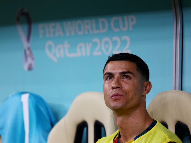 Portugal's Cristiano Ronaldo pictured on the substitutes' bench before the match on December 7, 2022
