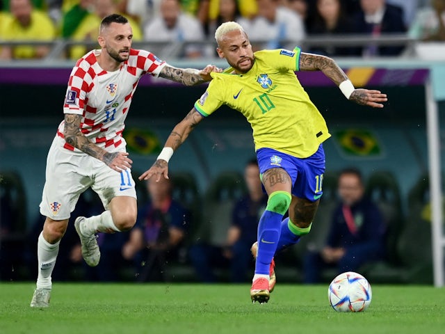 Croatia's Marcelo Brozovic in action with Brazil's Neymar at the World Cup on December 9, 2022