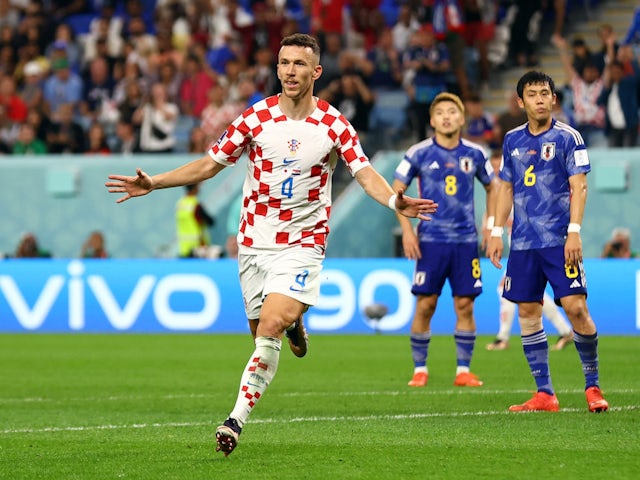 Croatia's Ivan Perisic celebrates scoring against Japan at the World Cup on December 5, 2022