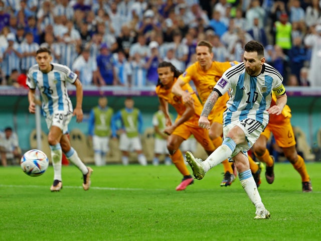Lionel Messi scores for Argentina against Netherlands on December 9, 2022