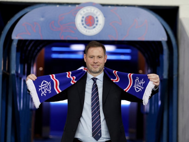 Rangers manager Michael Beale poses with a Rangers scarf on December 1, 2022