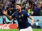 France forward Olivier Giroud celebrates scoring against England at the World Cup on December 10, 2022