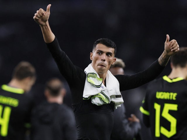 Pedro Porro of Sporting Lisbon reacts after the match on October 26, 2022