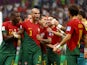 Portugal's Pepe celebrates scoring their second goal with teammates on December 6, 2022