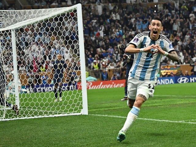 Argentina's Angel Di Maria celebrates scoring their second goal  on December 18, 2022