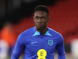 Folarin Balogun warms up for England Under-21s in September 2022